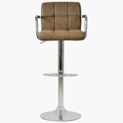 Havana Bar Stool Aged Brown Leather & Chrome Base
