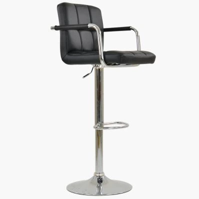 Havana Bar Stool Black Leather & Chrome Base