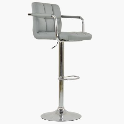 Havana Bar Stool Grey Leather & Chrome Base