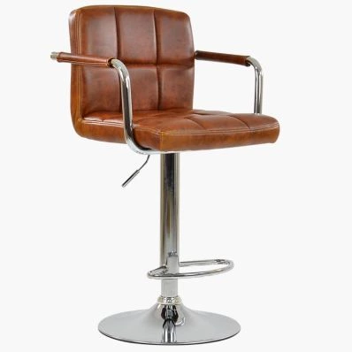 Havana Bar Stool Vintage Tan Brown Leather & Chrome Base