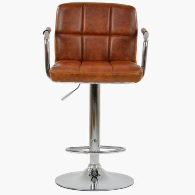 Havana Bar Stool Tan Brown Leather & Chrome Base