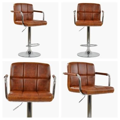 Havana Bar Stool Tan Brown Leather & Chrome Base