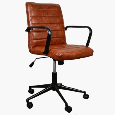 Heather Office Chair Vintage Brown Faux Leather & Black