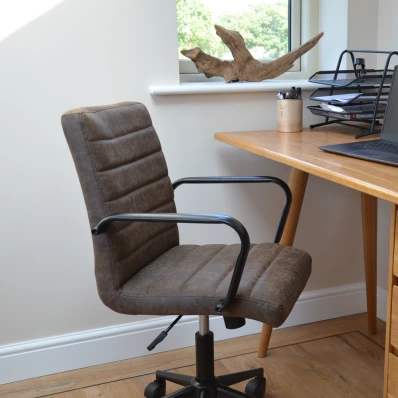 Heather Swivel Office Desk Chair Antique Brown Leather