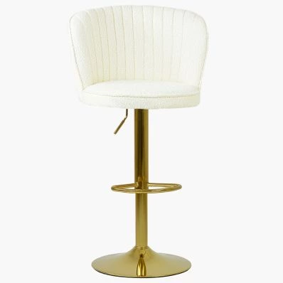 Heather Bar Stool Cream Boucle Fabric & Gold Base
