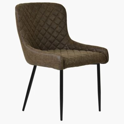 Heron Dining Chair Antique Brown Faux Leather & Black Legs