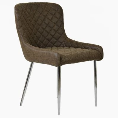 Heron Dining Chair Antique Brown Faux Leather & Chrome Legs
