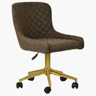 Heron Office Chair Antique Brown Faux Leather & Gold