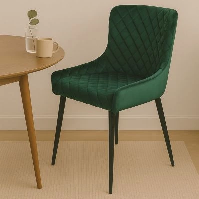 Heron Dining Chair Green Velvet & Black Legs
