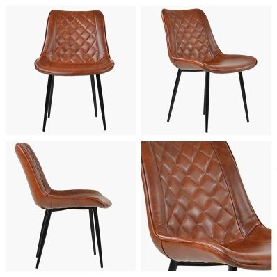 Hogan Dining Chair Vintage Tan Brown Faux Leather & Black Legs
