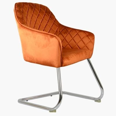 Hood Dining Chair Burnt Orange Velvet & Chrome Leg