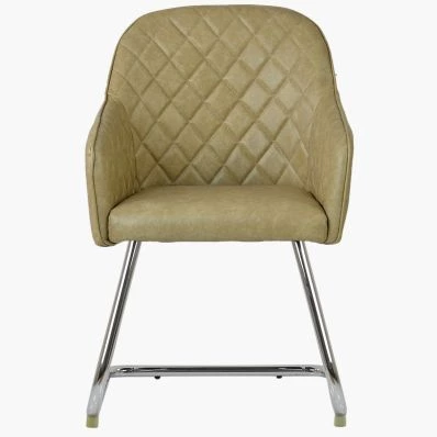 Hood Dining Chair Cream Faux Leather & Chrome Leg