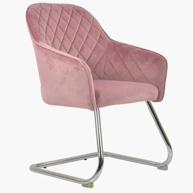 Hood Dining Chair Pink Velvet & Chrome Leg