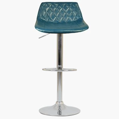 Hudson Bar Stool Blue Leather & Chrome Base