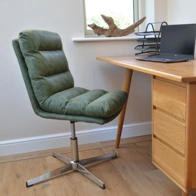 Cowper Office Chair Vintage Green Faux Leather & Chrome