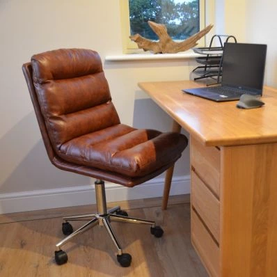 Strada Office Chair Vintage Brown Faux Leather & Chrome