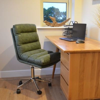 Strada Office Chair Vintage Green Faux Leather & Chrome