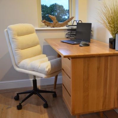 Strada Office Chair Cream Boucle Fabric & Black