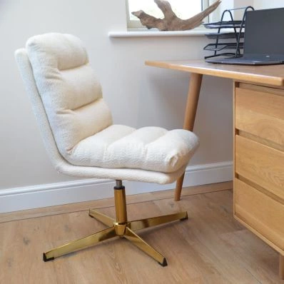 Cowper Office Chair Cream Boucle Fabric & Gold