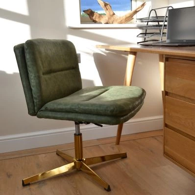 Rosso Office Chair Vintage Green Faux Leather & Gold
