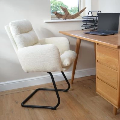 Nikan Office Chair Cream Boucle Fabric & Black