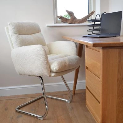 Nikan Office Chair Cream Boucle Fabric & Chrome