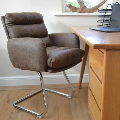 Nikan Office Chair Antique Brown Faux Leather & Chrome