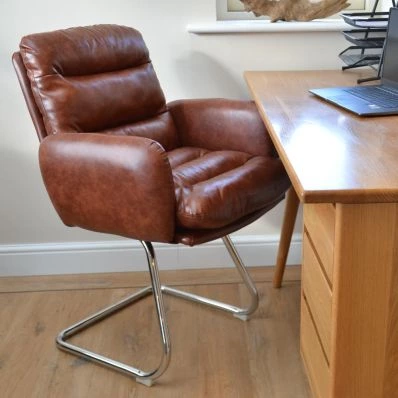 Nikan Office Chair Vintage Brown Faux Leather & Chrome