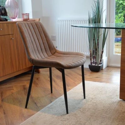 Franca Dining Chair Antique Brown Faux Leather & Black Legs