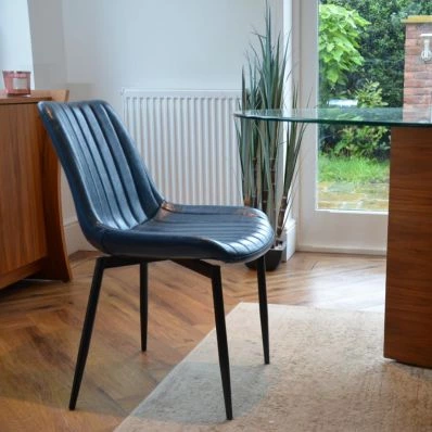 Franca Dining Chair Blue Faux Leather & Black Legs