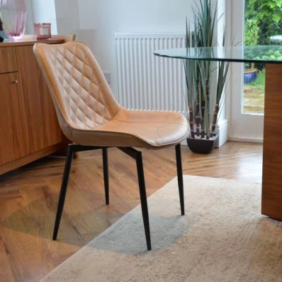 Hogan Dining Chair Cream Faux Leather & Black Legs