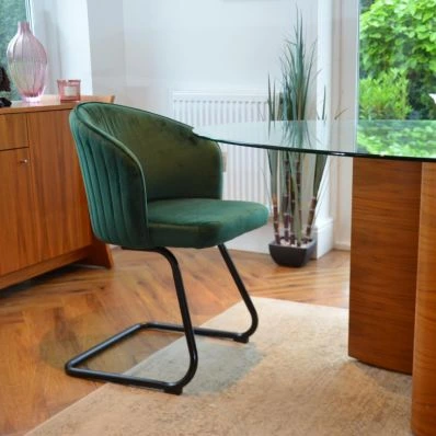 Robyn Carver Dining Chair Green Velvet & Black Legs
