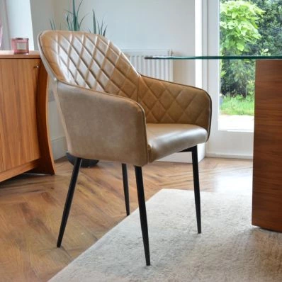 Opus Carver Dining Chair Cream Faux Leather & Black Legs
