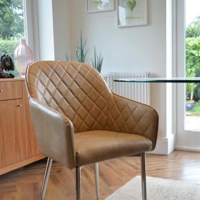 Opus Carver Dining Chair Cream Faux Leather & Chrome Legs
