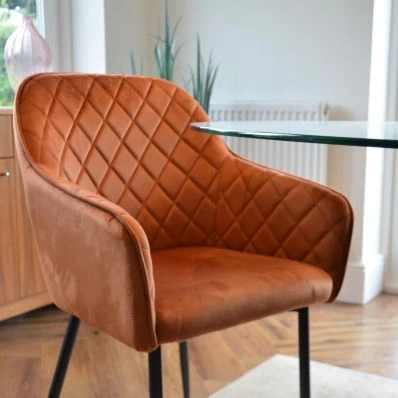 Opus Carver Dining Chair Burnt Orange Velvet & Black Legs