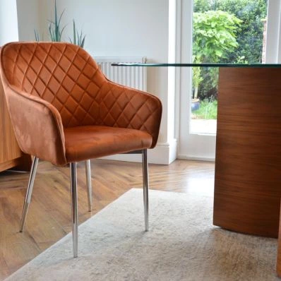Opus Carver Dining Chair Burnt Orange Velvet & Chrome Legs
