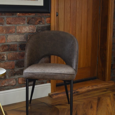 Flair Dining Chair Antique Brown Faux Leather & Black Legs