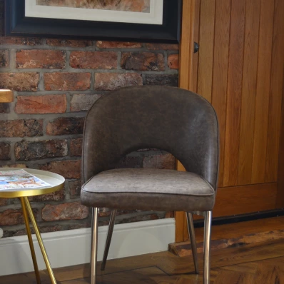 Flair Dining Chair Antique Brown Faux Leather & Chrome Legs