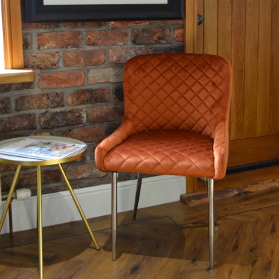 Heron Burnt Orange Velvet Dining Chair With Chrome