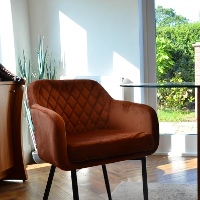 Langham Dining Chair Burnt Orange Velvet Black Leg