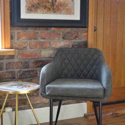 Langham Dining Chair Vintage Grey Leather Black Leg