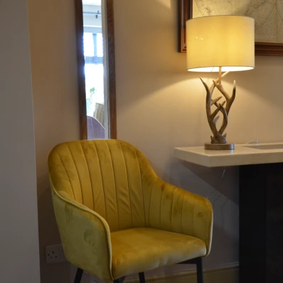 Lule Carver Dining Chair Mustard Velvet & Chrome Legs