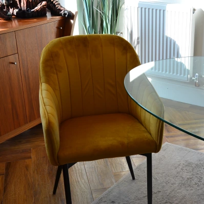 Lule Carver Dining Chair Mustard Velvet & Gold Legs