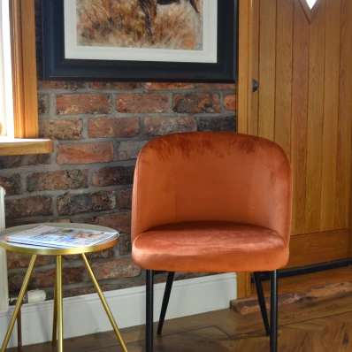 Montadale Burnt Orange Velvet Dining Chair With Black Legs  