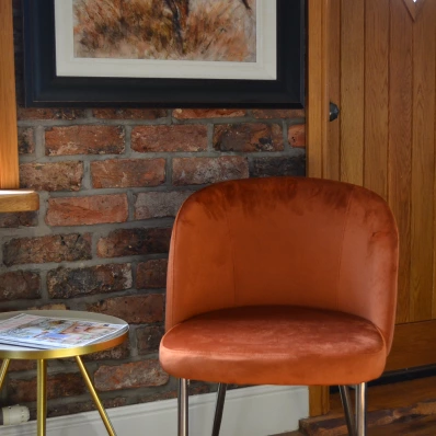 Montadale Burnt Orange Velvet Dining Chair With Chrome Legs  