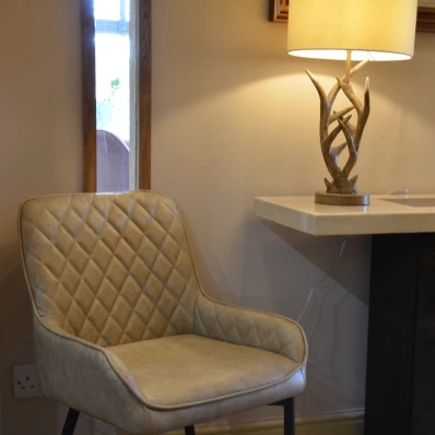 Opus Side Cream Leather Dining Chair with Chrome Leg
