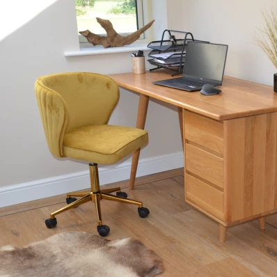 Belisimo Office Chair Mustard Velvet & Gold