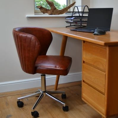 Belisimo Office Chair Vintage Brown Faux Leather & Chrome