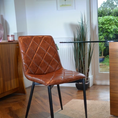 Hart Vintage Brown Leather Dining Chair With Black Legs  