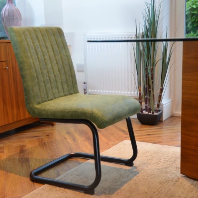 Kendal Dining Chair Vintage Green Faux Leather & Black Legs